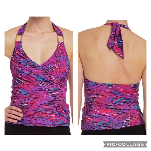 SPANX / Let’s Go Slimming Tribal Glow Draped Tankini Bathing Suit Top Size 6 - Picture 1 of 11